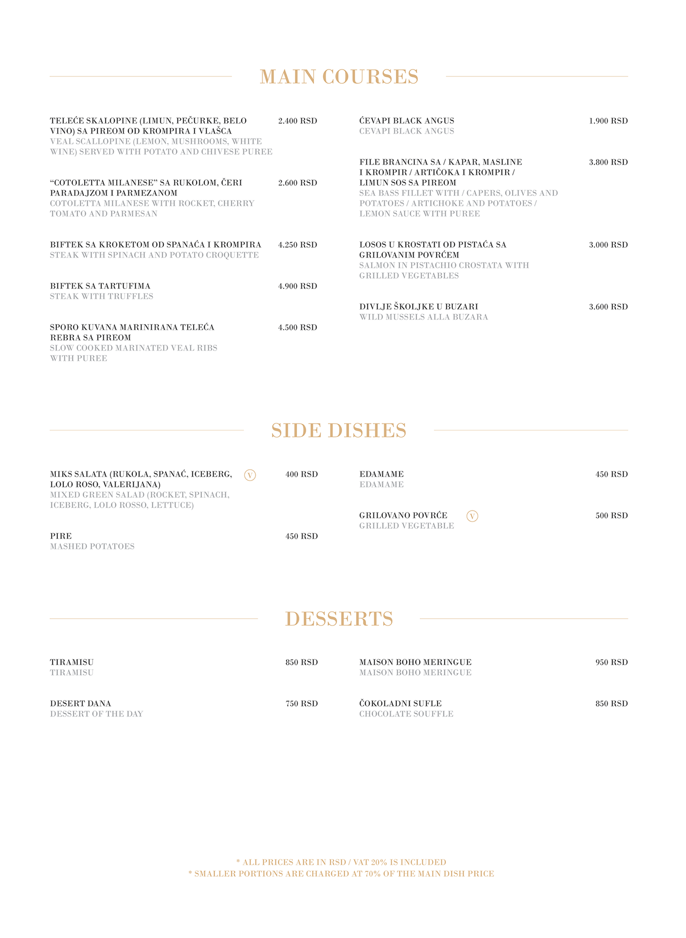 Maison Boho Menu